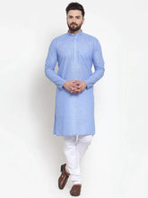 Men Blue Self-design Kurta with Churidar ( JOKP 605 Blue )-JOKP-605