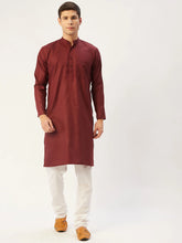 Men's Maroon Cotton Solid Kurta Pyjama