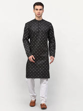 Men's Black Printed Cotton Kurta Payjama Sets