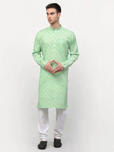 Men's Green Printed Cotton Kurta Payjama-Sets