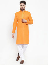 Men Orange & White Embroidered Kurta with Churidar ( JOKP 617 Orange )-JOKP-617