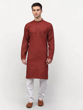 DesiQlo Men's Maroon Printed Kurta Payjama Sets ( JOKP 627 Maroon )
