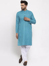 Men Sky Blue Printed Kurta with Pyjamas ( JOKP 627 Sky )-JOKP-627