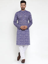 Men Purple Printed Straight Kurta