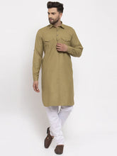 Men Olive Green Solid Kurta with White Pyjamas ( JOKP 630 Olive)-JOKP-630