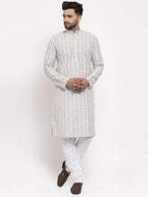 Light Grey Embroidered Kurta with Pyjamas ( JOKP 633 Grey )-JOKP-633