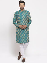 Men Green Jacquard Kurta with Churidar ( JOKP 634 Green )-JOKP-634