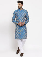 Men Blue Jacquard Kurta with Churidar ( JOKP 634 Sky )-JOKP-634