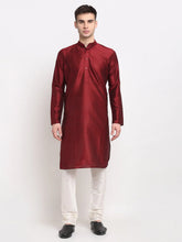 DesiQlo Men's Maroon Solid Dupion Silk Kurta Payjama Set ( JOKP 636 Maroon )