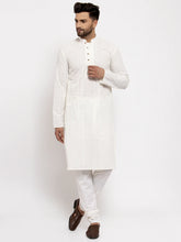 Men Cream Embroidered Kurta with Pyjamas ( JOKP 640 Cream )-JOKP-640