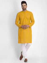 Men Mustard Embroidered Kurta with Pyjamas ( JOKP 640 Mustard )-JOKP-640