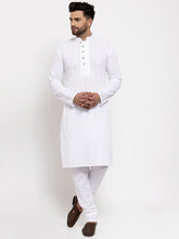 Men White Embroidered Kurta with Pyjamas ( JOKP 640 White )-JOKP-640