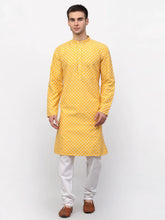 Men Mustard Chikankari Kurta with Churidar ( JOKP 641 Mustard )-JOKP-641