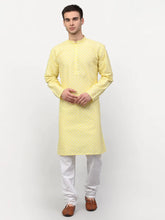 Men Yellow Chikankari Kurta with Churidar ( JOKP 641 Yellow )-JOKP-641