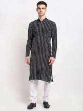 Men's Black Cotton Striped Kurta Payjama Sets