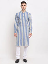 Men's Blue Cotton Striped Kurta Payjama Sets