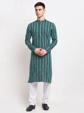 Men's Green Cotton Striped Kurta Payjama Sets