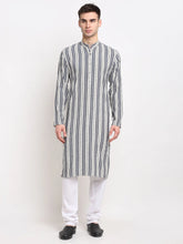 Men's Grey Cotton Striped Kurta Payjama Sets