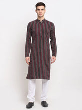 Men's Maroon Cotton Striped Kurta Payjama Sets