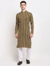 Men's Mustard Cotton Striped Kurta Payjama Sets