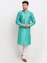 Men's Green Dupion Printed Kurta Payjama Sets