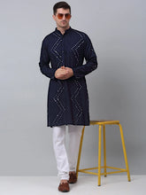 Men's Navy Embroidered Mirror Work Kurta Pyjama