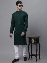 Men's Olive Green Embroidered Mirror Work Kurta Pyjama