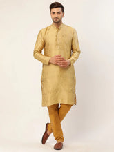 DesiQlo Men's Beige Coller Embroidered Woven Design Kurta Pyjama ( JOKP 649 Beige )