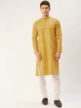 Men's Mustard Cotton Ikat printed kurta Pyjama Set