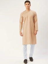 Men's Beige Cotton printed kurta Pyjama Set