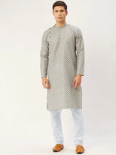 Men's Grey Cotton printed kurta Pyjama Set