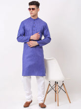 Men's Cotton Solid Kurta Pajama Sets ( JOKP 657Blue )-JOKP-657