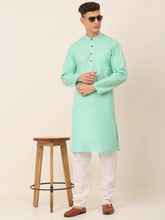 Men's Cotton Solid Kurta Pajama Sets ( JOKP 657Green )-JOKP-657