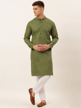 Men's Cotton Solid Kurta Pajama Set ( JOKP 657 Olive )