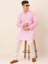 Men's Cotton Solid Kurta Pajama Sets ( JOKP 657Pink )-JOKP-657