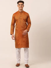 Men's Woven Design Jacquard Kurta Pyjama ( JOKP 658 Maroon )