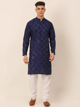 Navy Blue Mirror Work Kurta Pyjama ( JOKP 659 Navy )