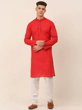 Men's Pure Cottom Embroidered Kurta Pyjama Set ( JOKP 660 Red )