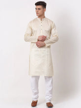 Men's Silk Blend Sequence Embroidered Kurta Pyjama Set ( JOKP 661 Cream )