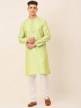 Men's Silk Blend Collar Embroidered Kurta Pyjama Set ( JOKP 663 Green )