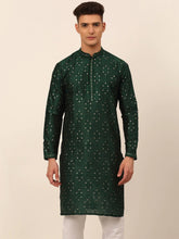 Men's Silk Blend Collar Embroidered Kurta Only ( KO 665 Green )