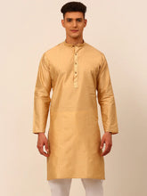 Men Beige Striped Pleated Chikankari Kurta Only ( KO 666 Beige )