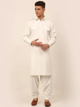 Men White Cotton Solid Pathani Kurta with Salwar ( JOKP 670 White )