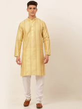 DesiQlo Men's Golden Embroiderd Kurta Pajama ( JOKP 671 Golden )