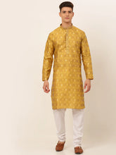 DesiQlo Men's Mustard Collar Embroidered Woven Design Kurta Pajama ( JOKP 672 Mustard )