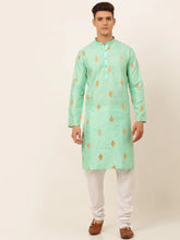 DesiQlo Men Sky Blue Embroidered Sequinned Kurta with Churidar ( JOKP 673 Sky )