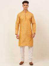 DesiQlo Men's Silver and Golden Woven Design Kurta Pajama ( JOKP 674 Golden )