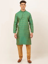 DesiQlo Men's Green Embroidered Kurta Payjama Sets ( JOKP 676 Green )
