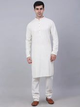 Men White Chikankari Embroidered and Sequence Kurta with Churidar-JOKP-678White