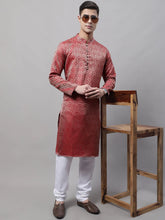 Men Ethnic Maroon Woven Design Kurta with Pyjamas-JOKP-681